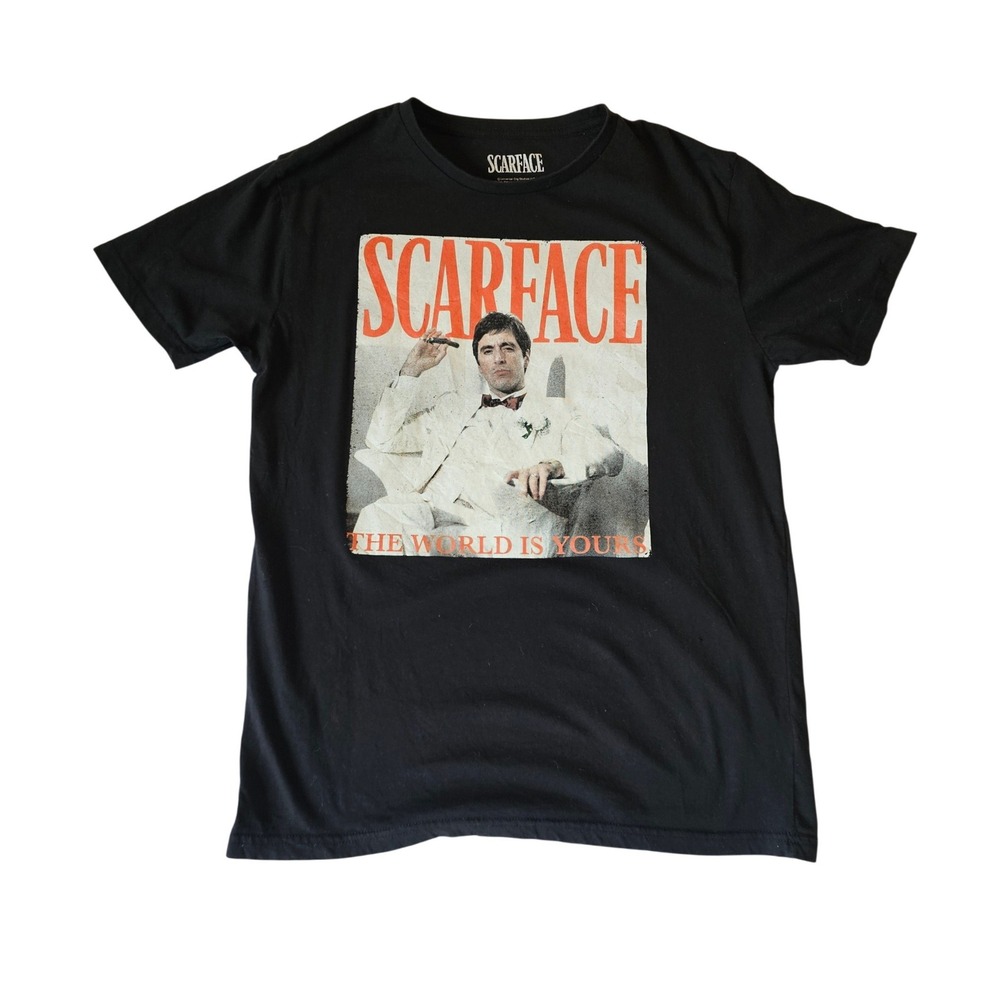 Scarface Tony Montana The World Is Yours Black Graphic T-Shirt Mens Small S‎
